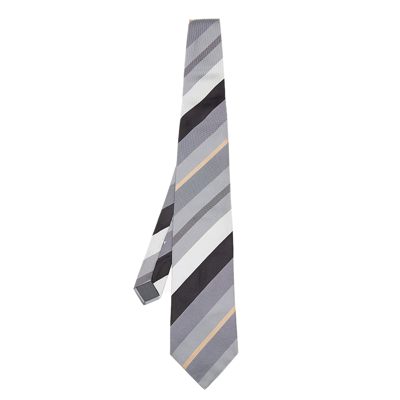 Pre-owned Lanvin Grey Striped Silk Tie