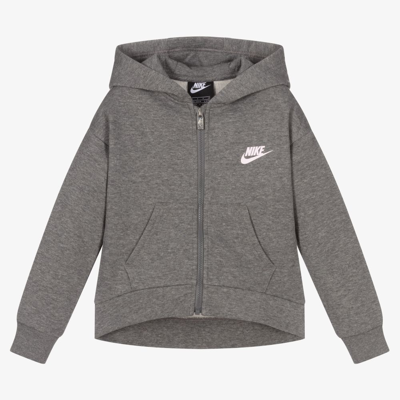 Shop Nike Girls Grey Zip-up Hooded Top