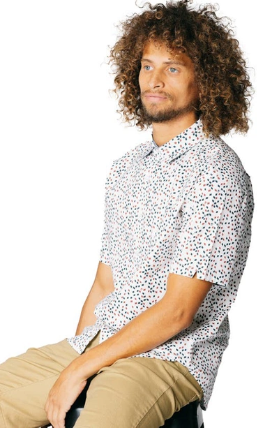 Shop Fundamental Coast Vintage Geo Print Stretch Short Sleeve Button-up Shirt In Summer White
