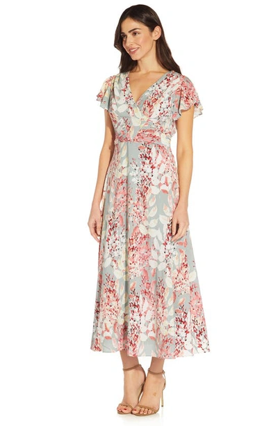 Shop Adrianna Papell Floral Print Chiffon Dress In Aqua Multi