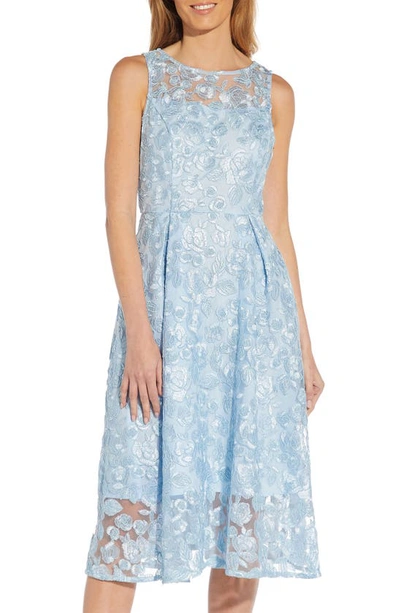 Shop Adrianna Papell Floral Embroidered Fit & Flare Midi Dress In Clear Water