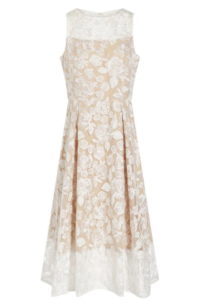 Shop Adrianna Papell Floral Embroidered Fit & Flare Midi Dress In Ivory/ Bisque