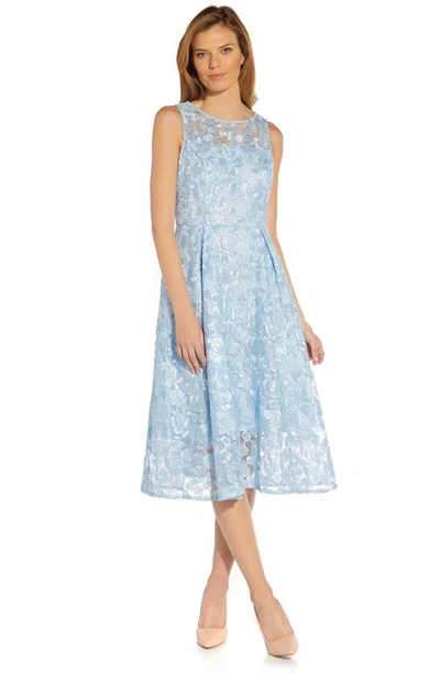 Shop Adrianna Papell Floral Embroidered Fit & Flare Midi Dress In Clear Water