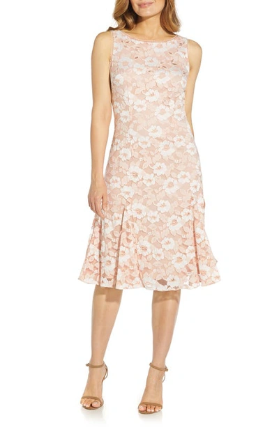Shop Adrianna Papell Floral Lace Fit & Flare Dress In Ivory/ Pink
