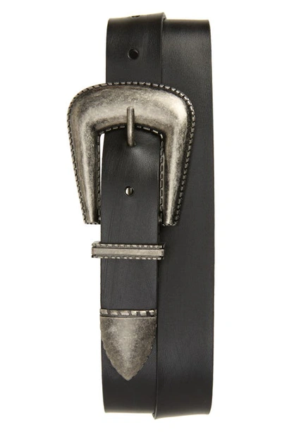 Shop Saint Laurent Folk Buckle Leather Belt In Black