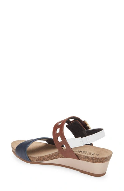 Shop Naot Dynasty Wedge Sandal In Ink/ Soft Chestnut/ White