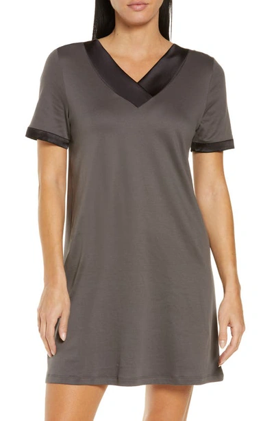 Shop Hanro Thea Short Sleeve Cotton Nightgown In Shale