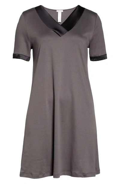 Shop Hanro Thea Short Sleeve Cotton Nightgown In Shale