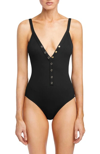 Robin Piccone Amy Snap One-piece Swimsuit In Licorice
