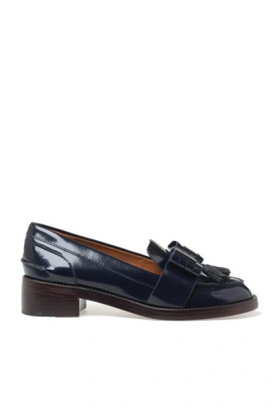 Shop Tory Burch Leather Moccasins With Bow In Dark Blue