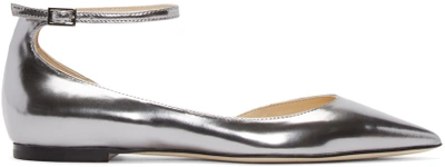 Jimmy Choo Lucy Metallic Leather Ankle-strap Flats In Steel