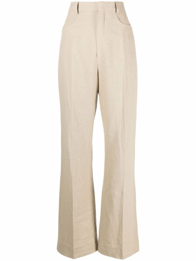 Shop Jacquemus Linen Trousers In Neutro