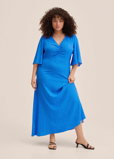 Shop Mango Printed Ruched Dress Blue