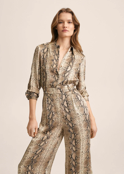 Shop Mango Animal Print Jumpsuit Beige