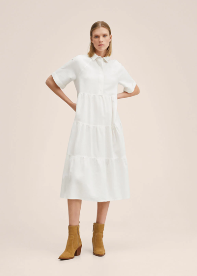 Shop Mango Frill Cotton Dress White