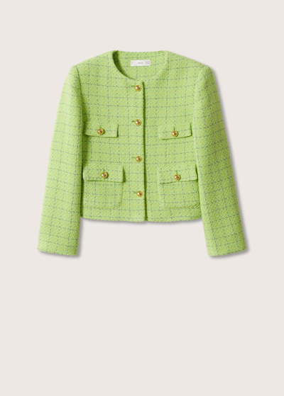 Shop Mango Pocket Tweed Jacket Lime