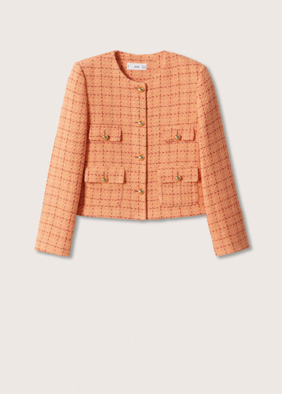 Shop Mango Pocket Tweed Jacket Orange