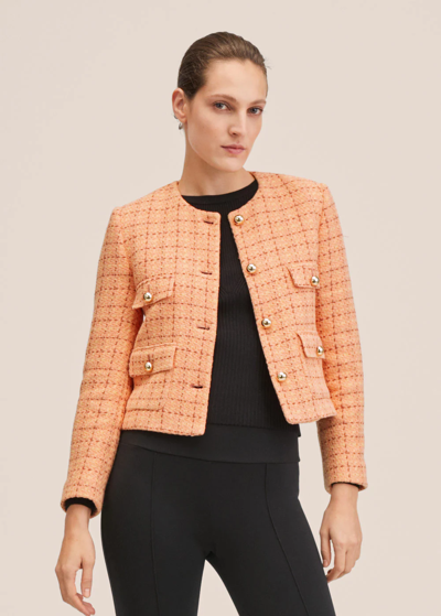 Shop Mango Pocket Tweed Jacket Orange