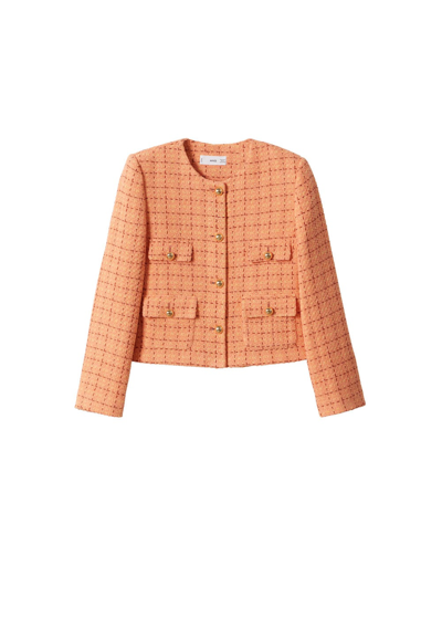 Shop Mango Pocket Tweed Jacket Orange