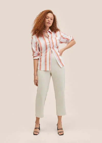 Shop Mango Cropped Button Trousers Light/pastel Grey