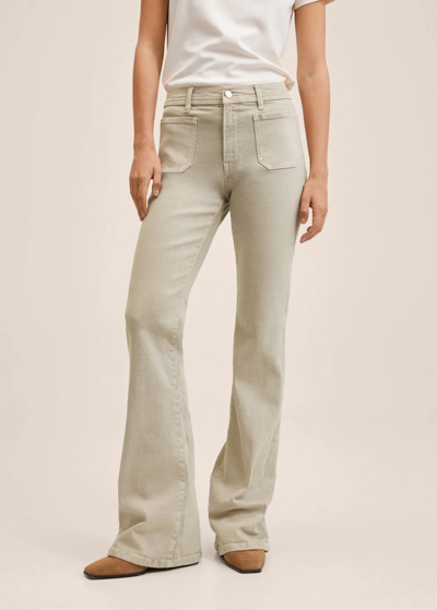 Mango Flared Jeans With Pocket Beige | ModeSens