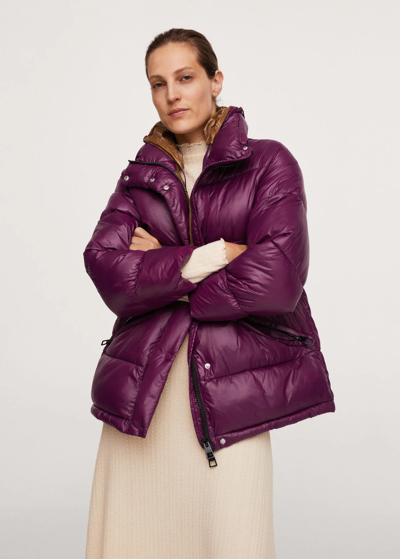 Mango Women's Hood Quilted Coat In Purple | ModeSens