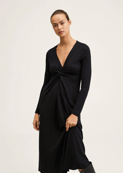 Shop Mango Knot Knitted Dress Black