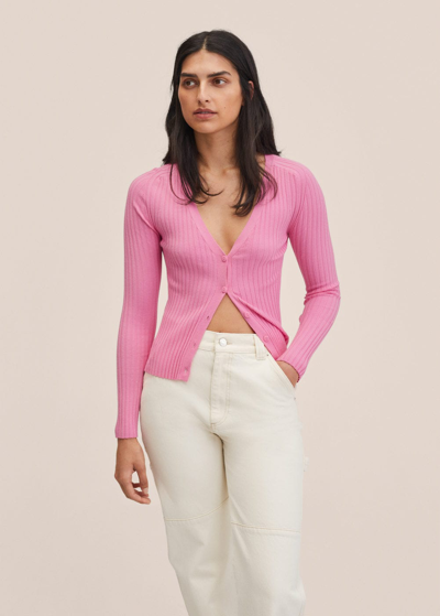 Mango Ribbed Knit Cardigan Bubblegum Pink | ModeSens
