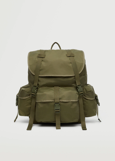 Shop Mango Multi-pocket Front Lapel Backpack Khaki