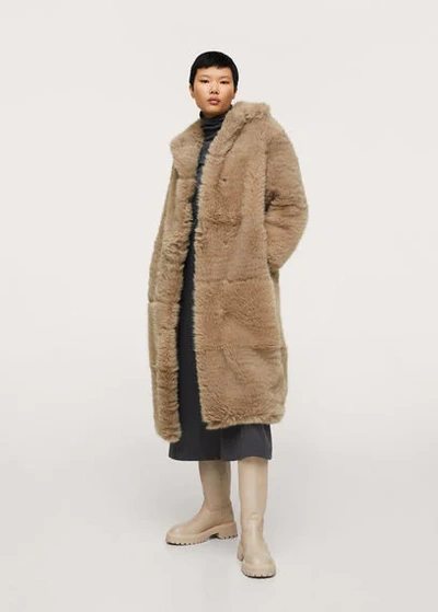 Mango Oversize Faux-fur Coat Beige | ModeSens