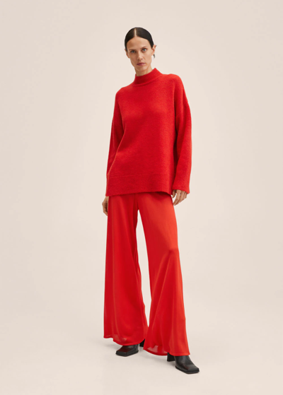 Shop Mango Knitted Wideleg Pants Red