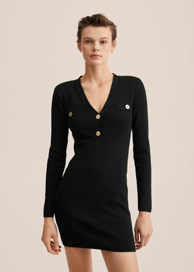 Shop Mango Button Knit Dress Black