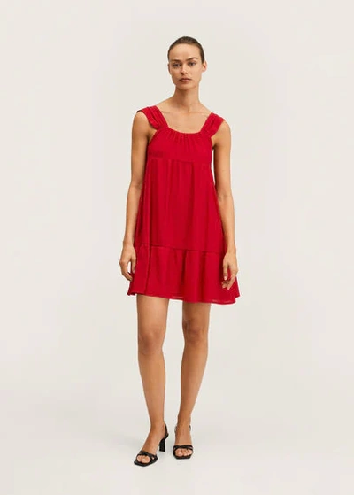Shop Mango Textured Ruffled Dress Red