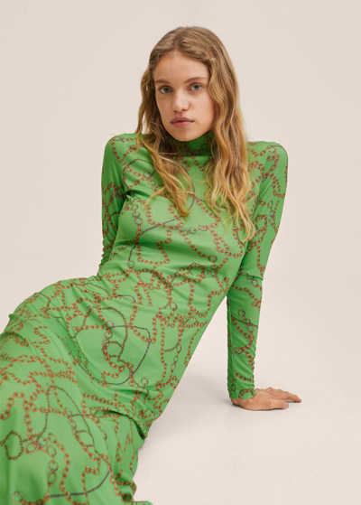 Shop Mango Chain Print Dress Green