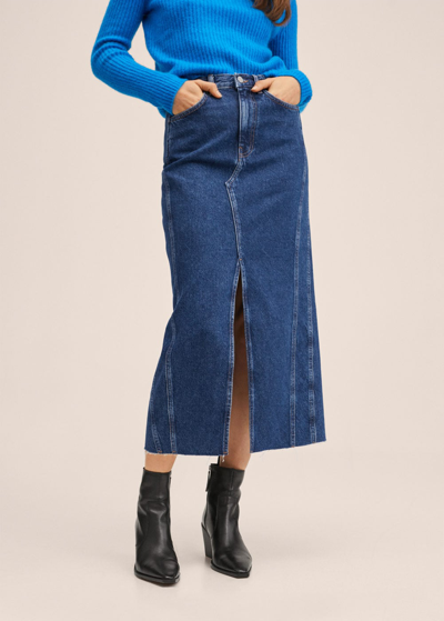 Mango Nonstretch Denim Midi Skirt In Dark Blue | ModeSens