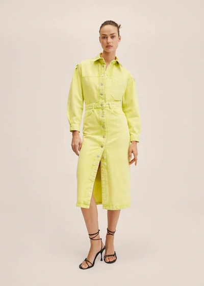 Mango Long Sleeve Denim Shirtdress In Lime | ModeSens