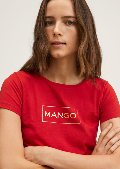 Mango Metallic Logo T-shirt Red | ModeSens