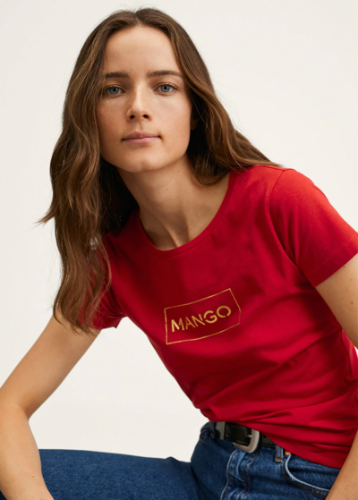 Shop Mango Metallic Logo T-shirt Red