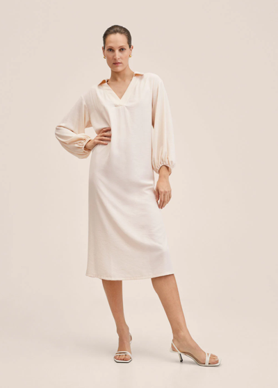 Shop Mango Side Slit Dress Off White