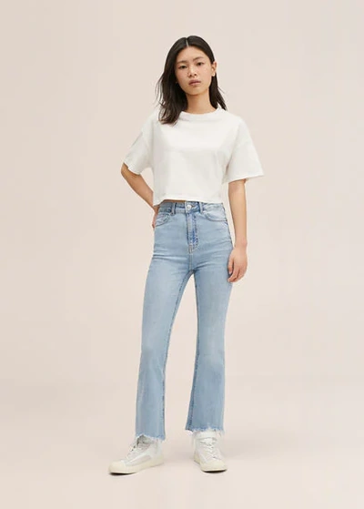 Mango Frayed Hem Bootcut Jeans Medium Blue | ModeSens