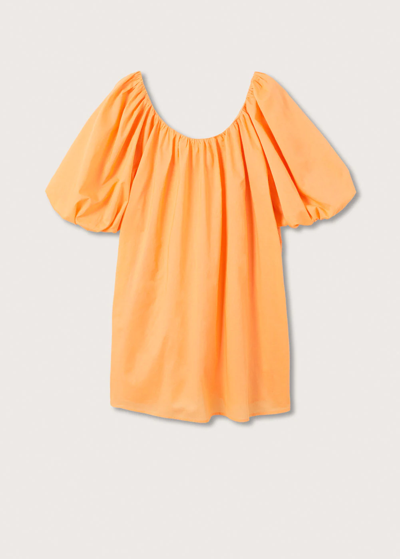 Shop Mango Puffed Sleeves Cotton Dress Orange