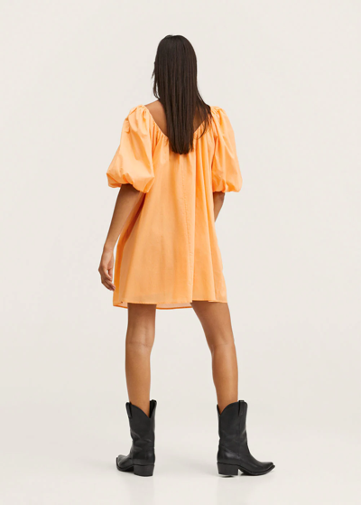Shop Mango Puffed Sleeves Cotton Dress Orange