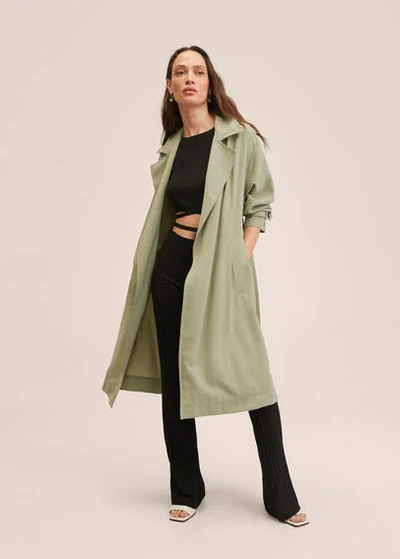 Shop Mango Flowy Oversize Trench Mint Green