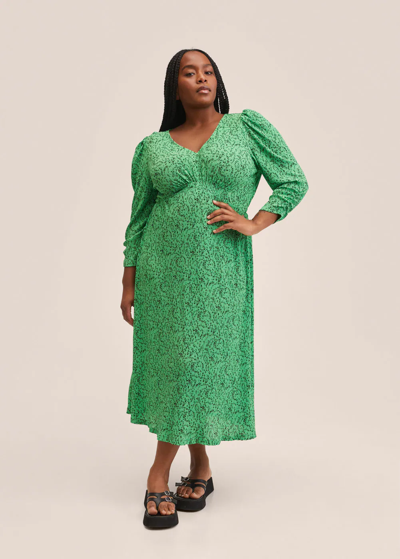 Mango Women's Printed Pleated Dress In Green | ModeSens