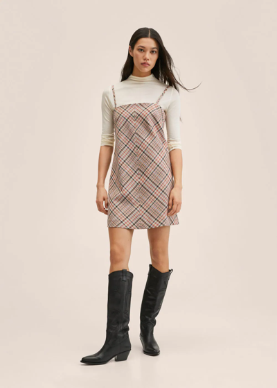 Shop Mango Plaid Dress Pastel Pink