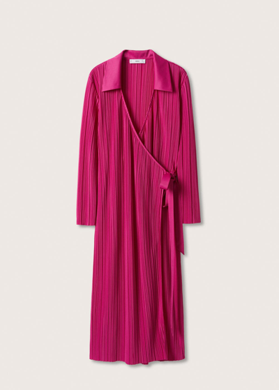 Shop Mango Pleated Wrap Dress Fuchsia