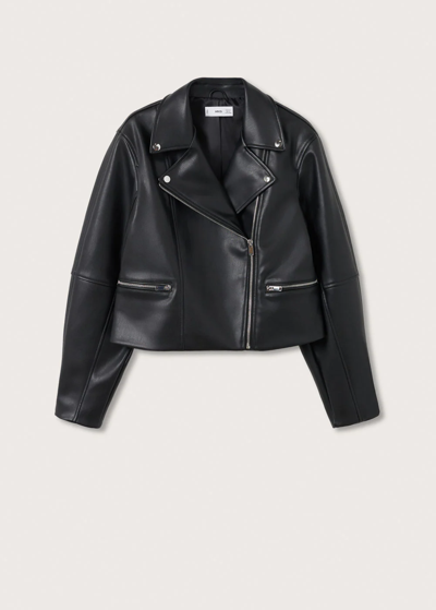 Shop Mango Leather-effect Biker Jacket Black