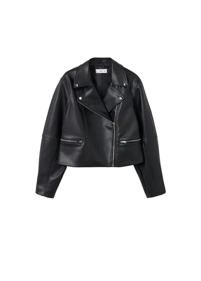 Shop Mango Leather-effect Biker Jacket Black