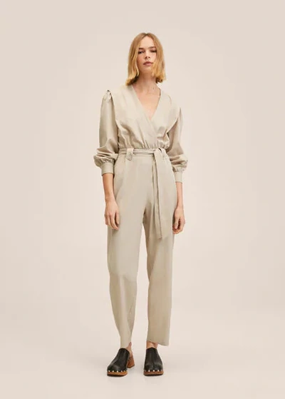 Shop Mango Lyocell Jumpsuit With Belt Light/pastel Grey In Light,pastel Grey