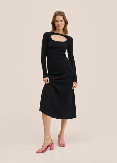 Shop Mango Side Slit Knit Dress Black
